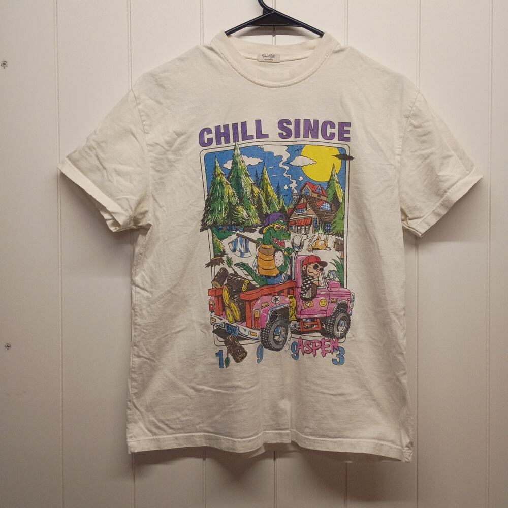 John Galt Graphic T Shirt Womens One Size Cream Chill Since 1993 Aspen Truck